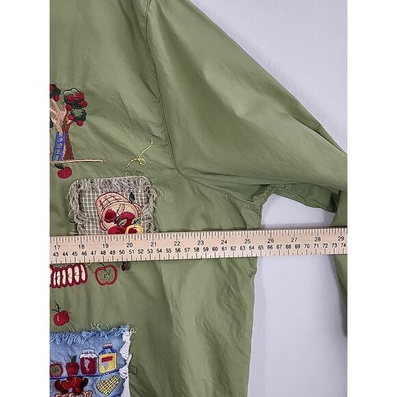 Apple Picking Fall Harvest Shirt 18W-20W Green Embroidered Sequin Button Front - Picture 8 of 12